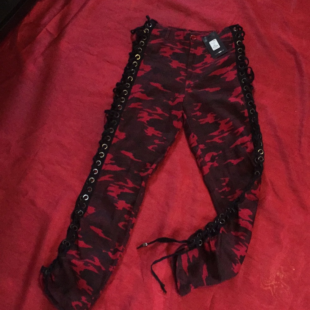 Lace up camo cargo pants